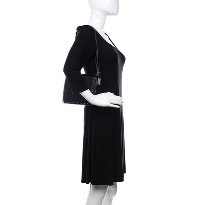MCM Calfskin Studded Outline Shoulder Bag Black 2 of 9
