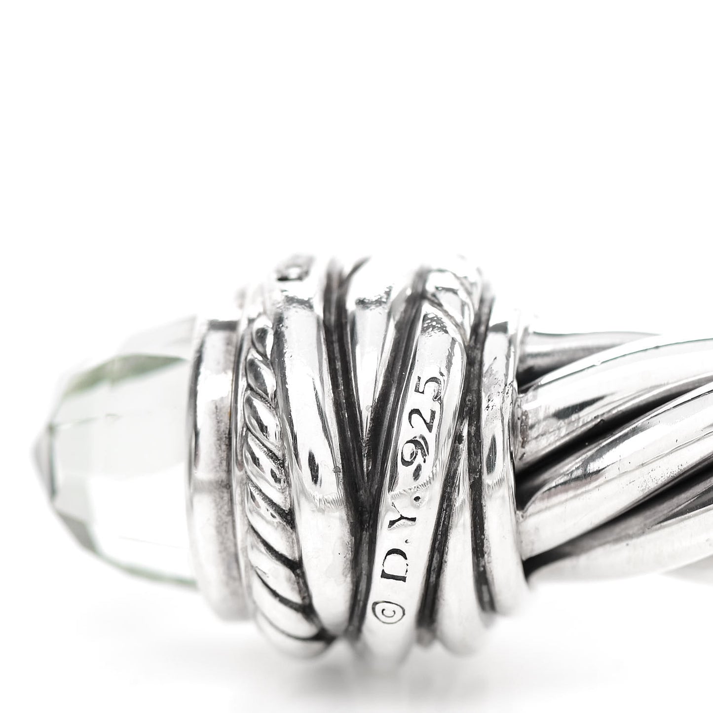 Sterling Silver Diamond Prasiolite 8.5mm Crossover Hinge Bracelet