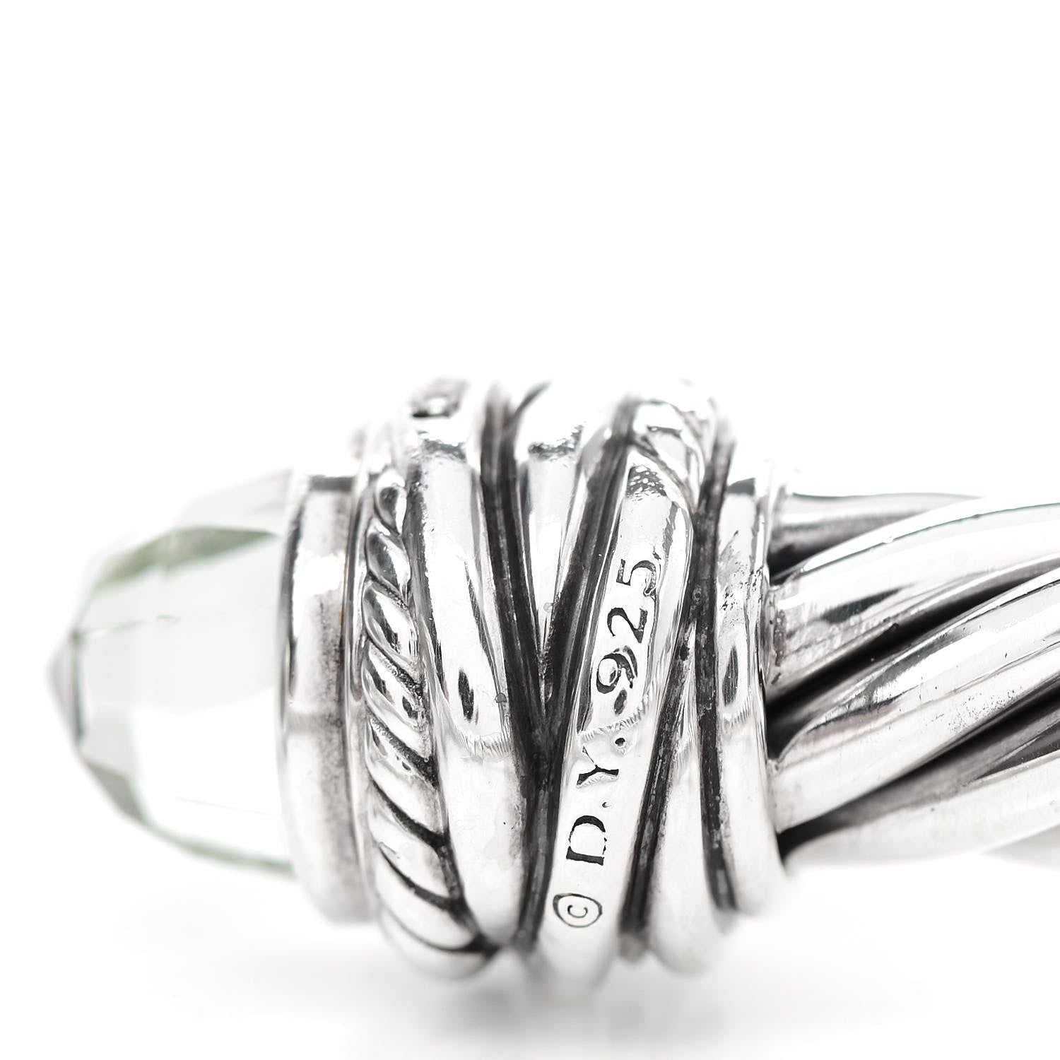 David Yurman Sterling Silver Diamond Prasiolite 8.5mm Crossover Hinge Bracelet 3 of 3