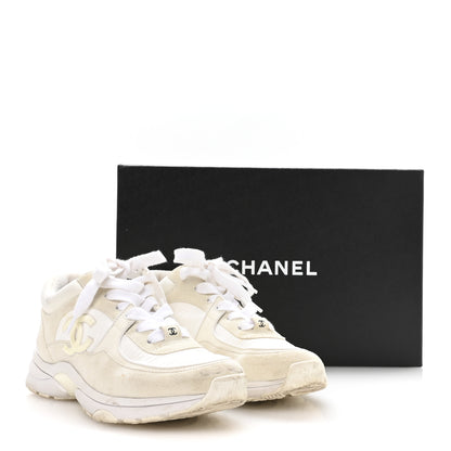 Chanel Suede Calfskin Fabric CC Sneakers 36 White 8 of 8
