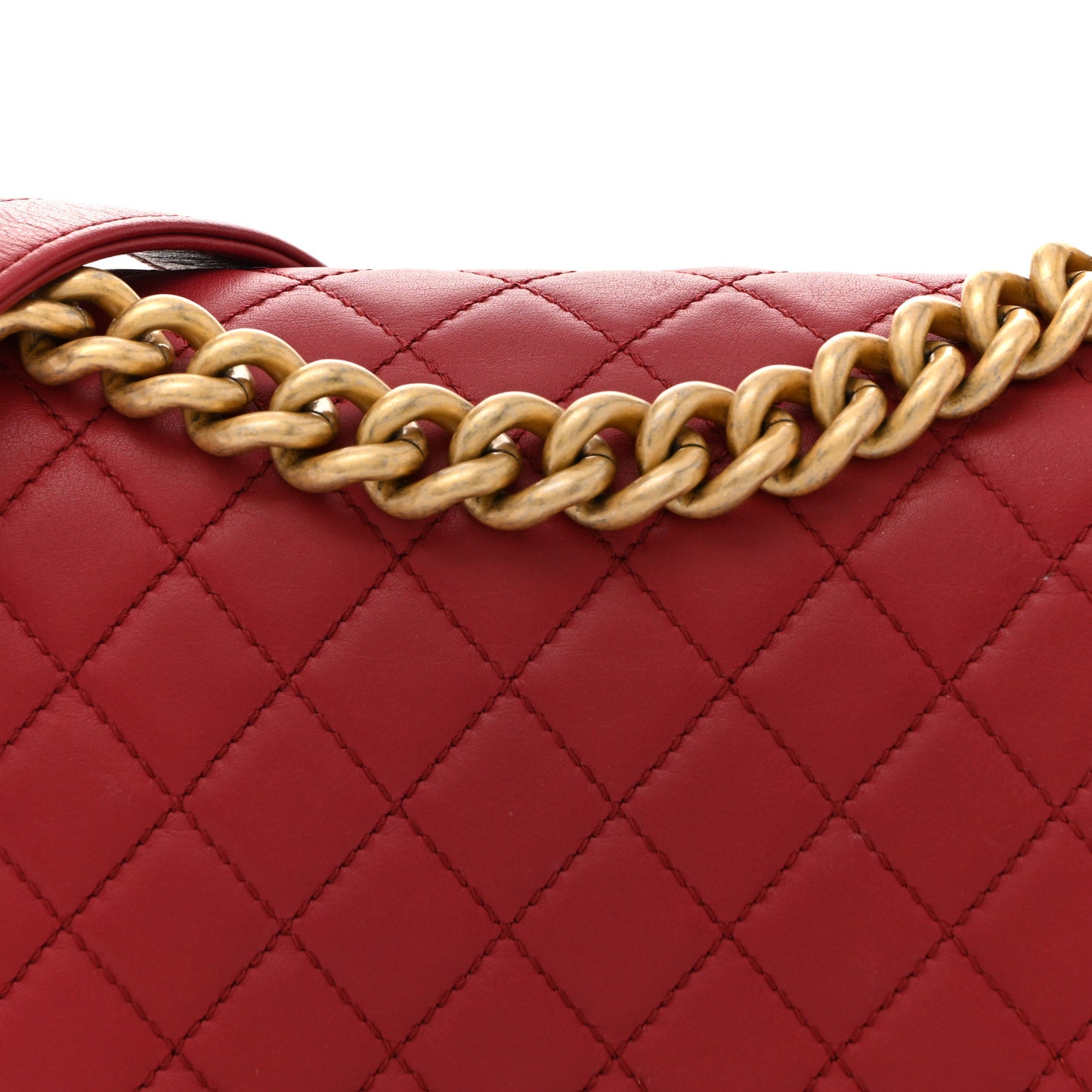 Lambskin Quilted Medium Boy Flap Dark Red