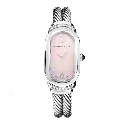 David Yurman Stainless Steel Sterling Silver Diamond Pink Mother of Pearl 20mm Madison Cable Quartz Watch 1 of 7