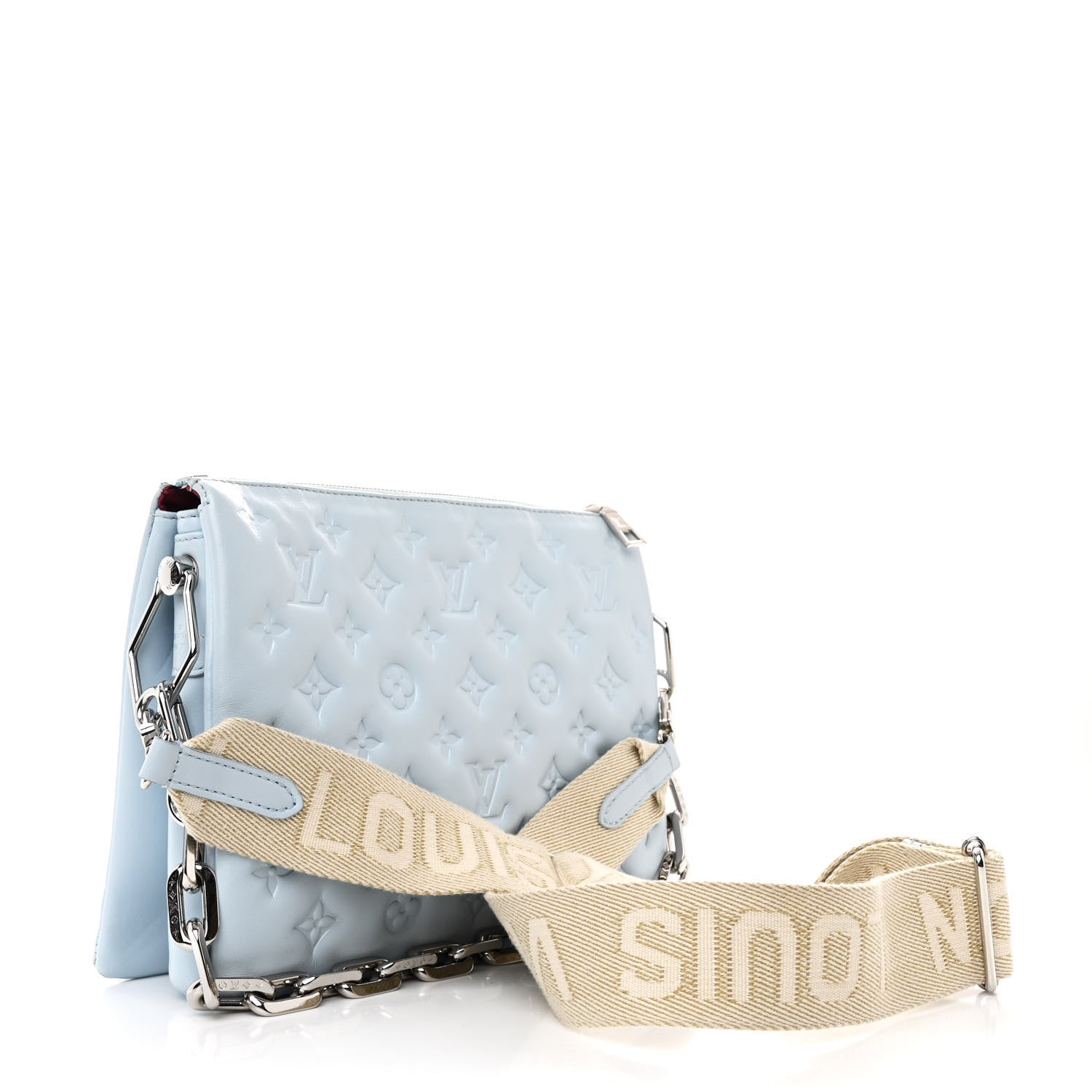 Louis Vuitton Lambskin Embossed Monogram Coussin PM Ice Blue 3 of 11