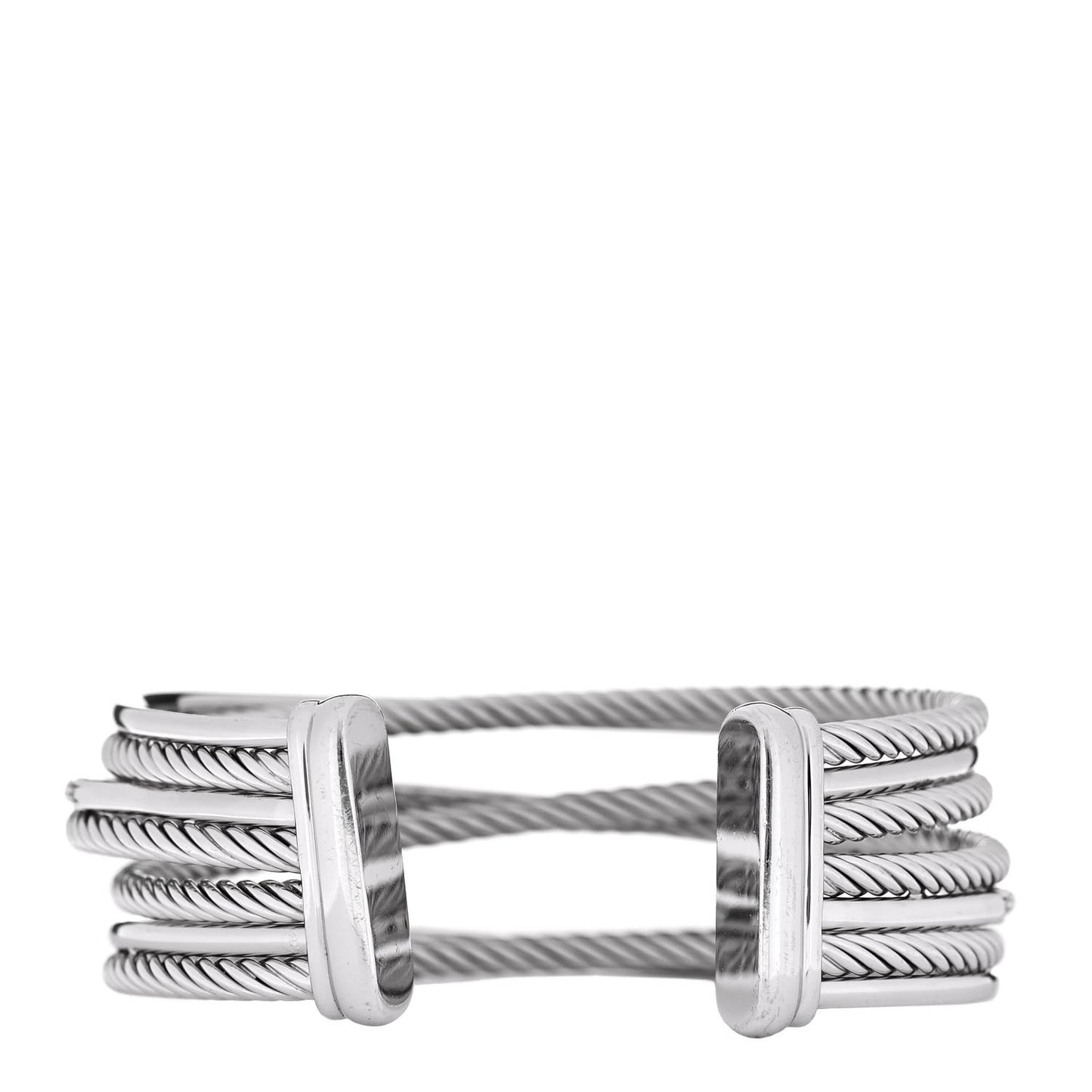 Sterling Silver 14K White Gold Diamond Crossover Four Row Cuff Bracelet