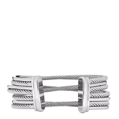 David Yurman Sterling Silver 14K White Gold Diamond Crossover Four Row Cuff Bracelet 2 of 3