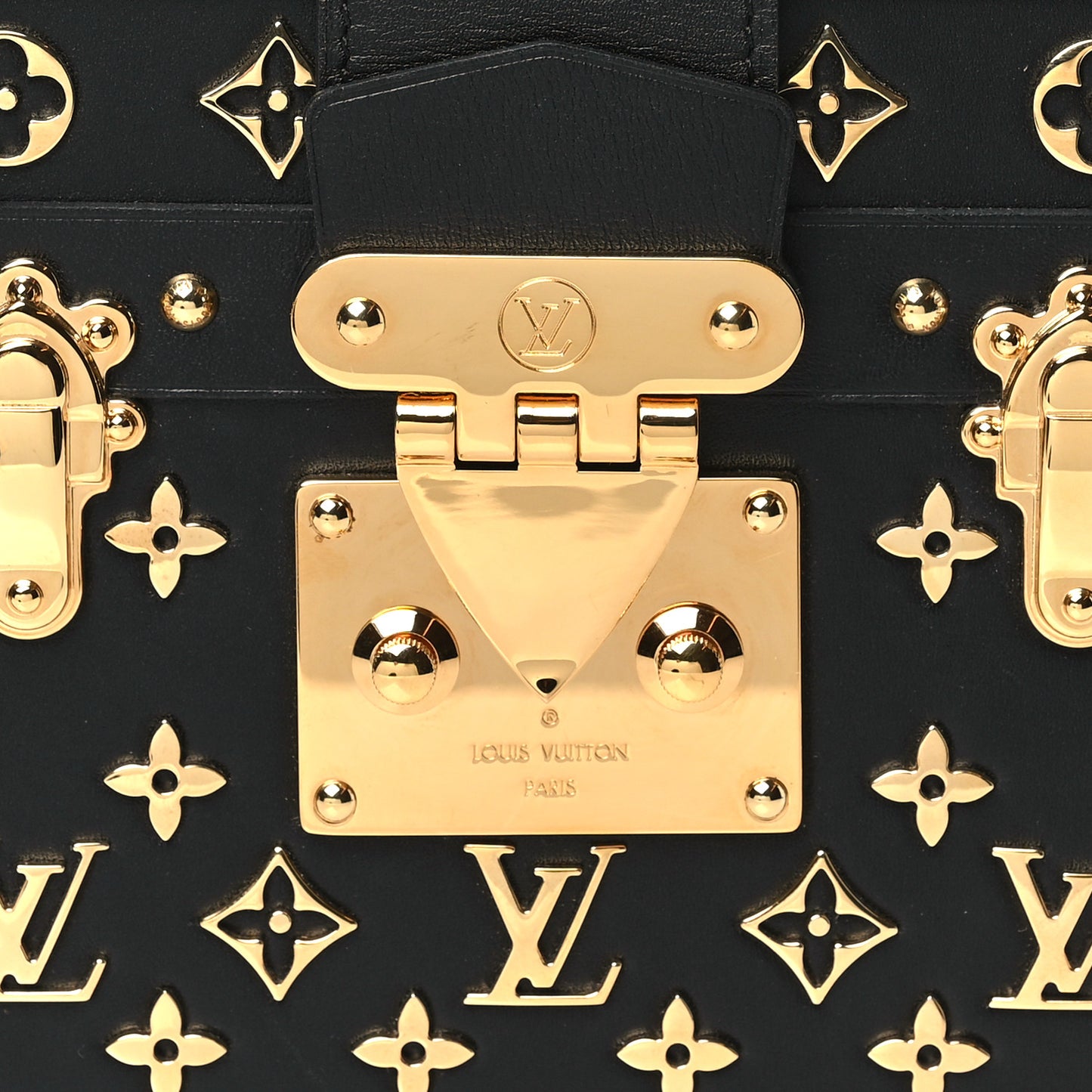 Calfskin Metal Monogram Petite Malle Black