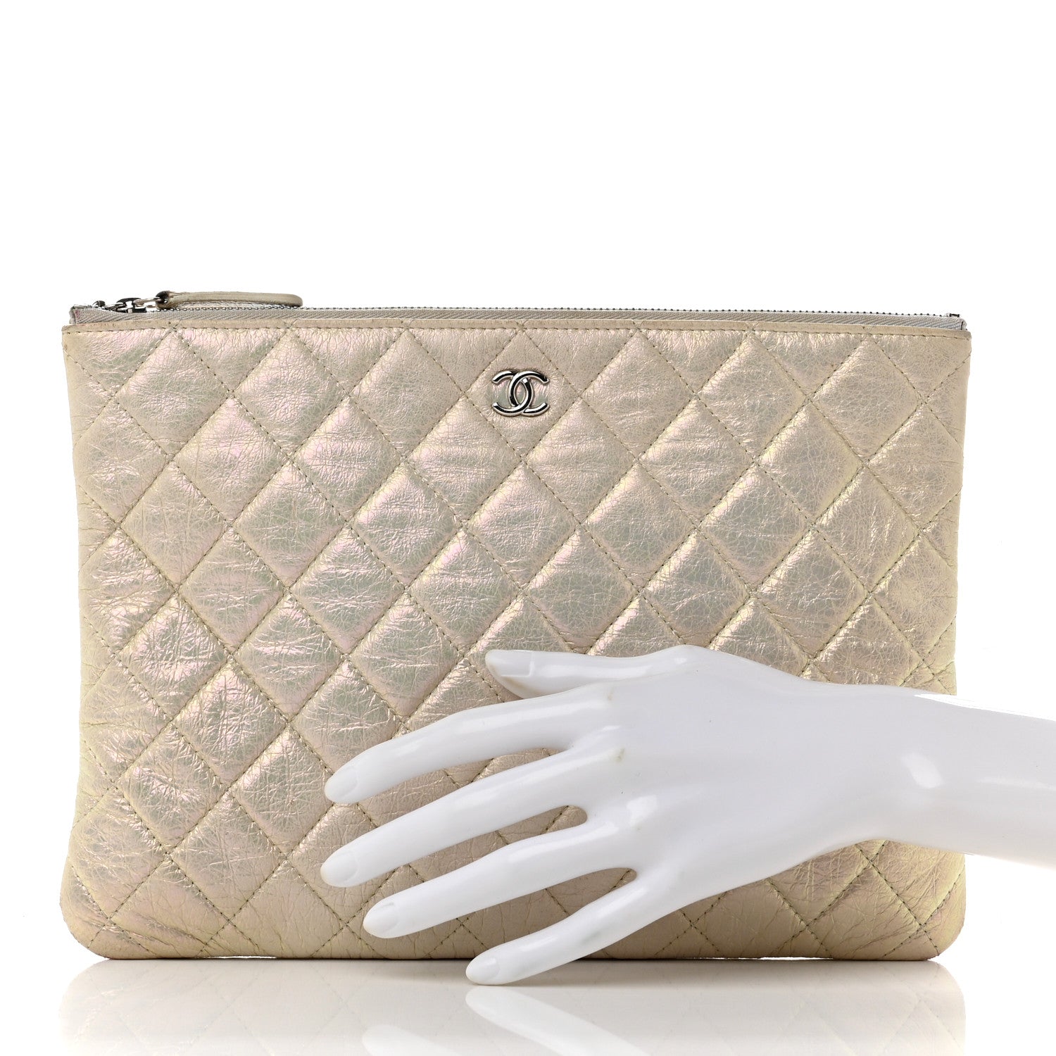 Chanel Iridescent Lambskin Quilted Medium Cosmetic Case Ivory 2 of 13