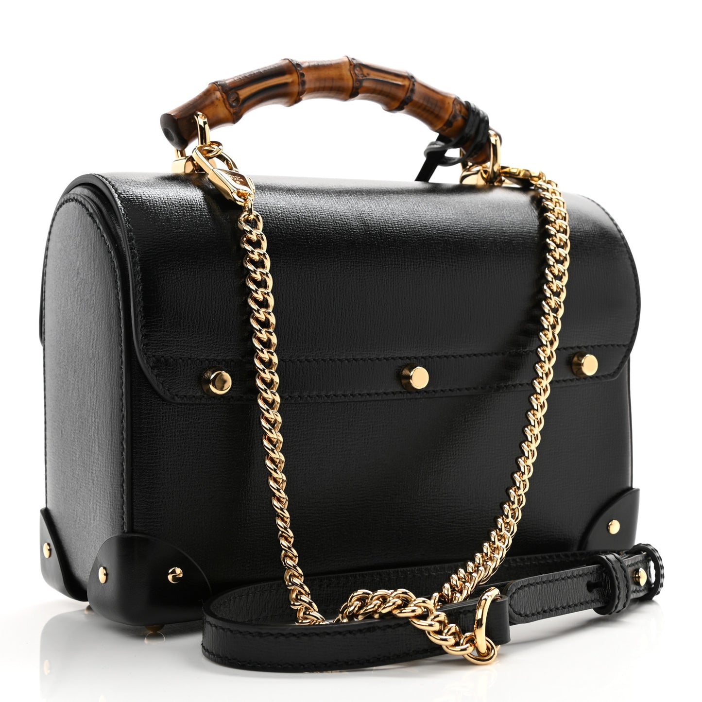 Calfskin Small Padlock Bamboo Shoulder Bag Black