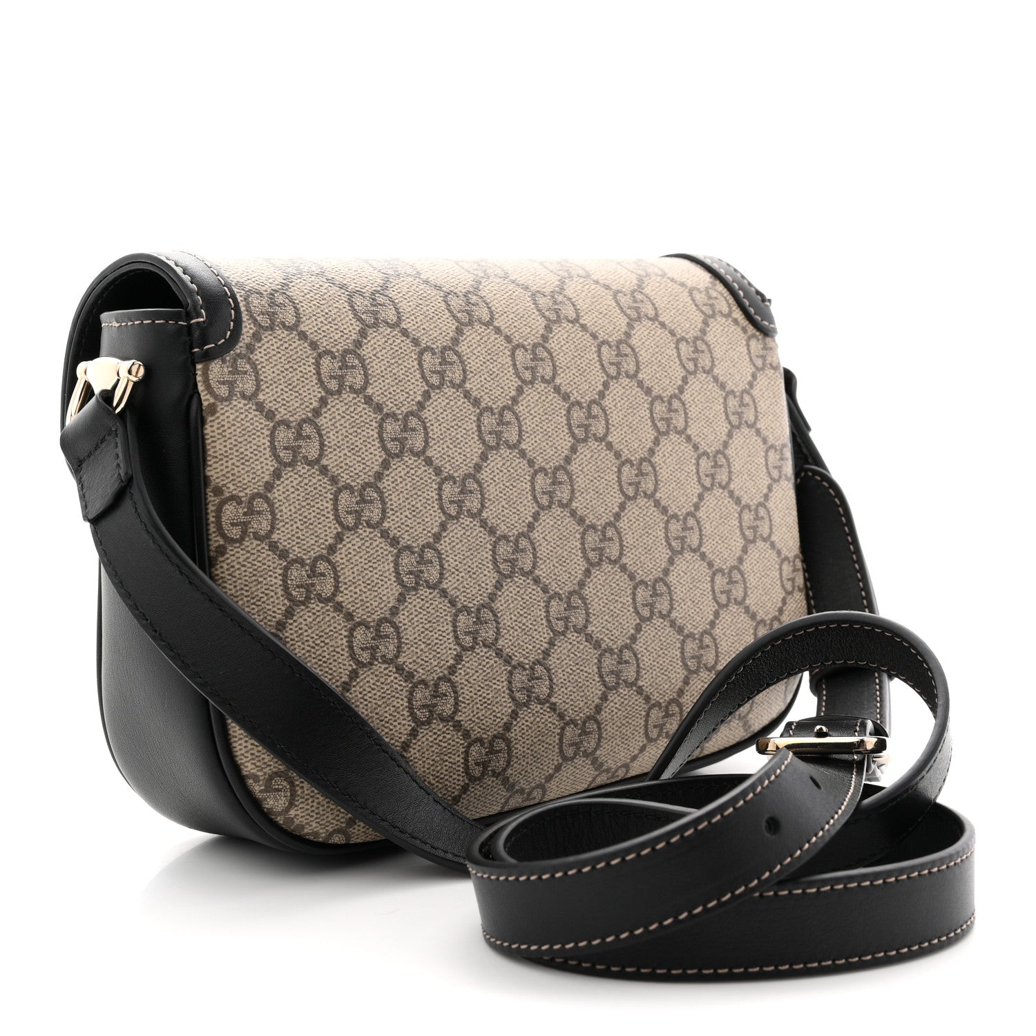 Gucci GG Supreme Monogram Horsebit 1955 Soft Small Shoulder Bag Beige Black 3 of 10