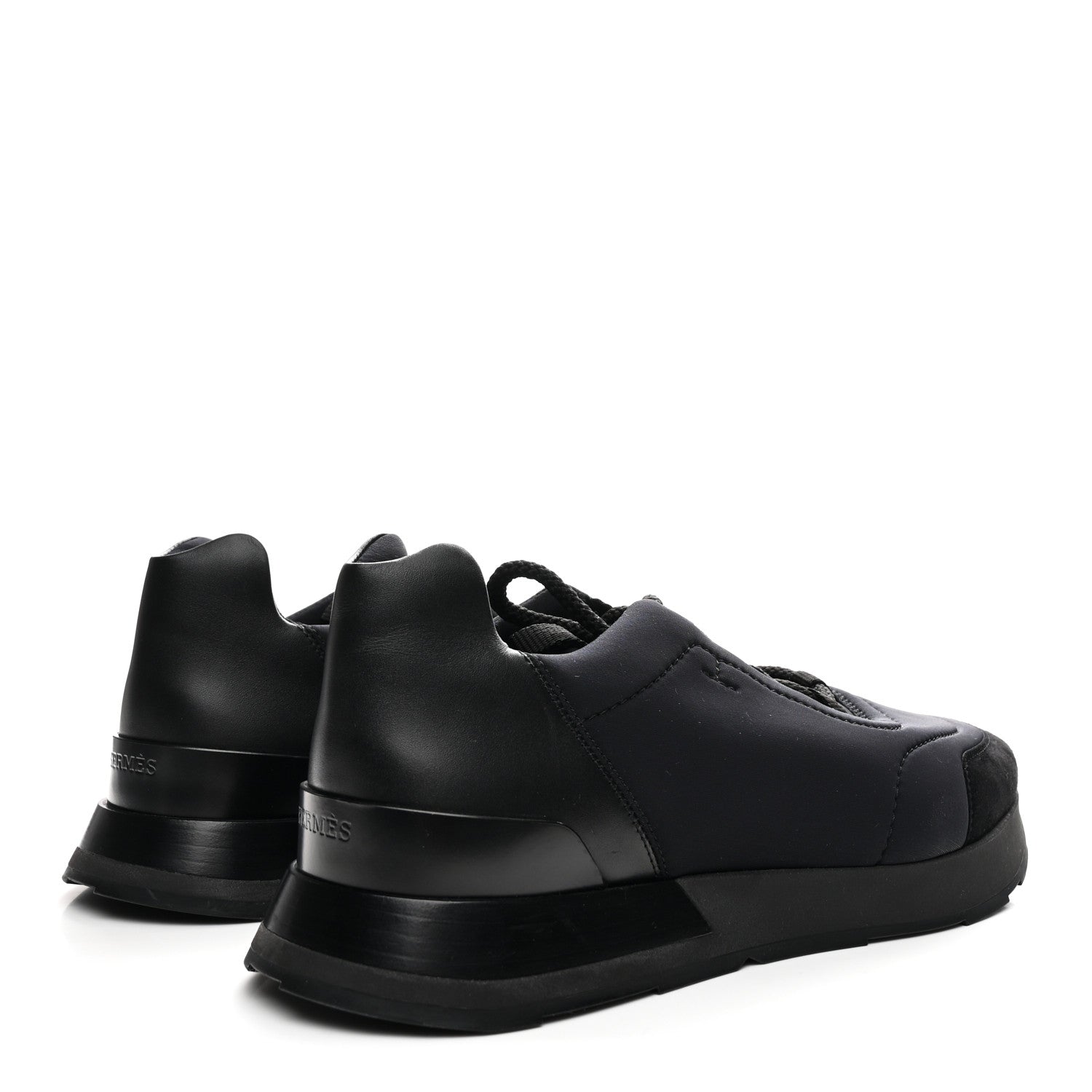 Hermes Technical Canvas Calfskin Suede Goatskin Mens Buster Sneakers 43 Black 5 of 9
