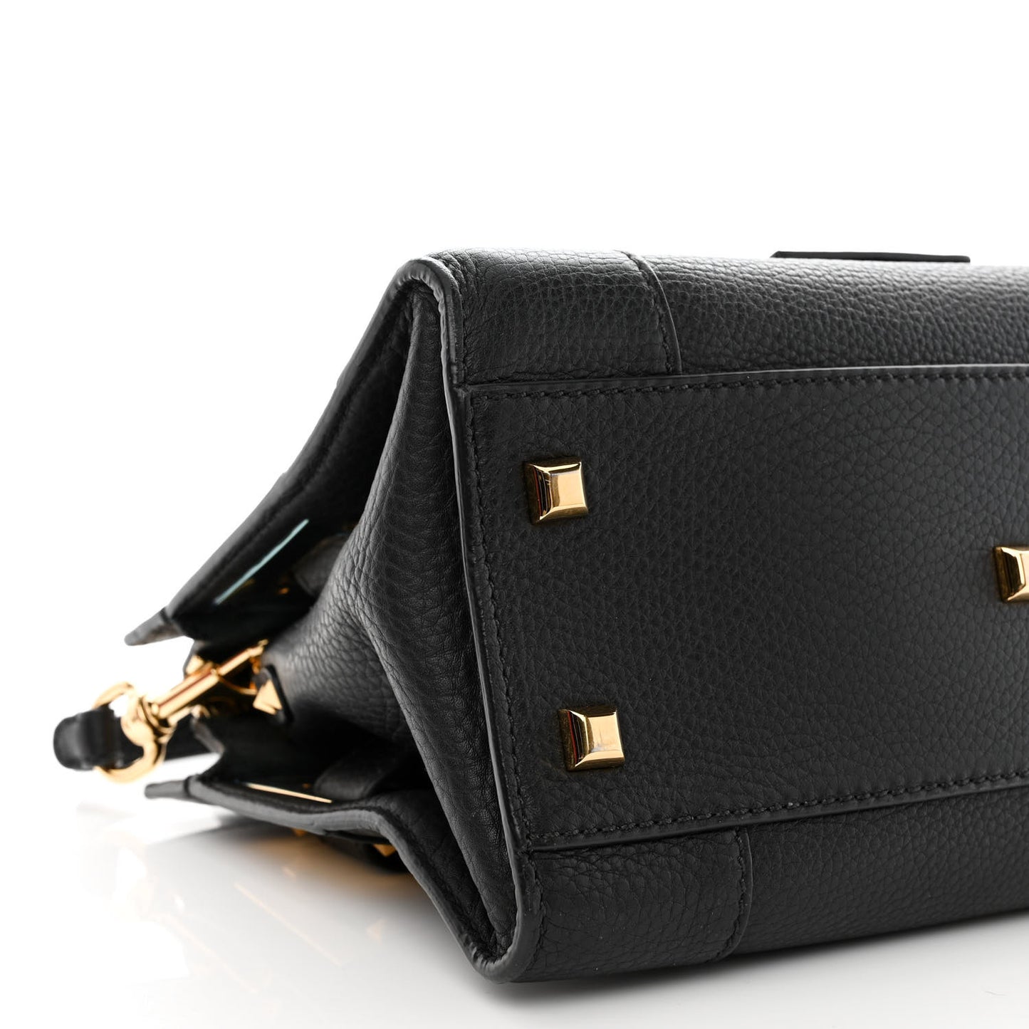 Grained Calfskin Twist Lock My Rockstud Shoulder Bag Black