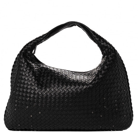 Nappa Intrecciato Studded Large Veneta Hobo Black