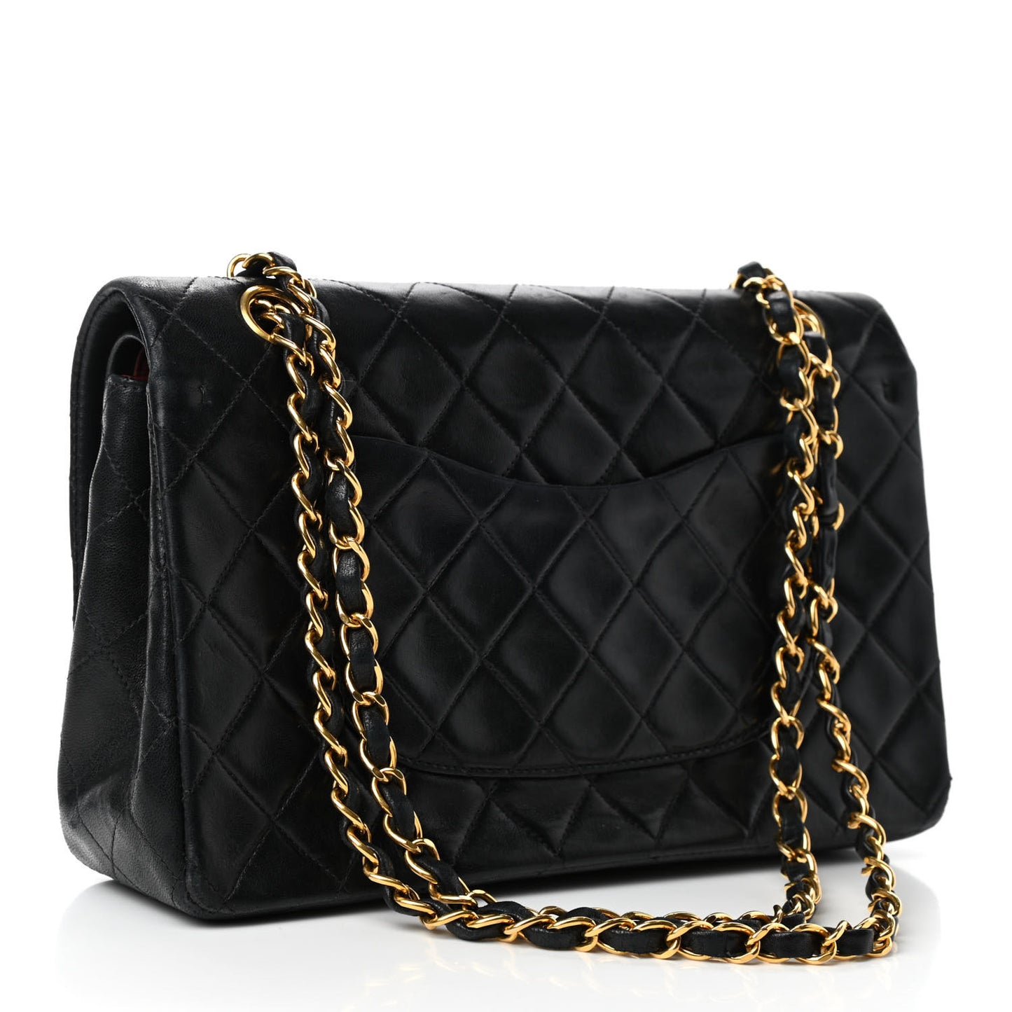 Lambskin Quilted Medium Double Flap Black