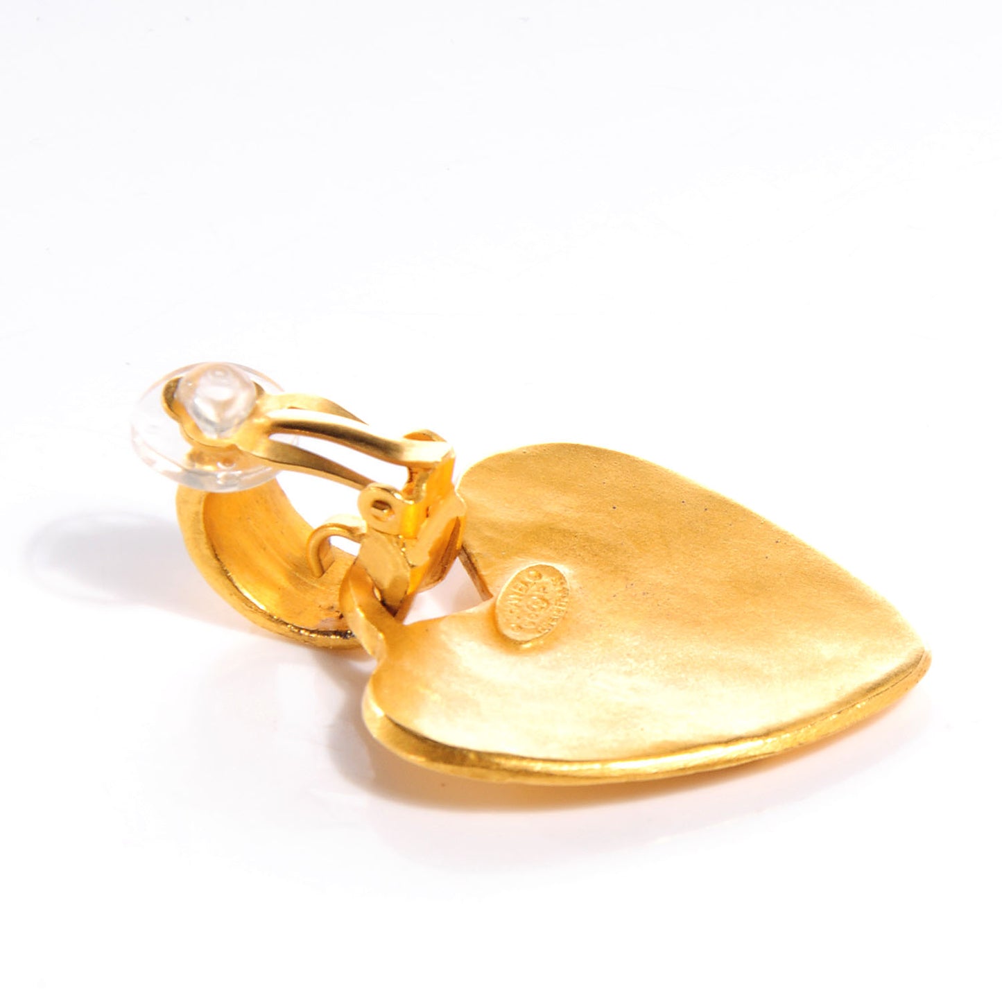 CC Heart Drop Clip On Earrings Gold