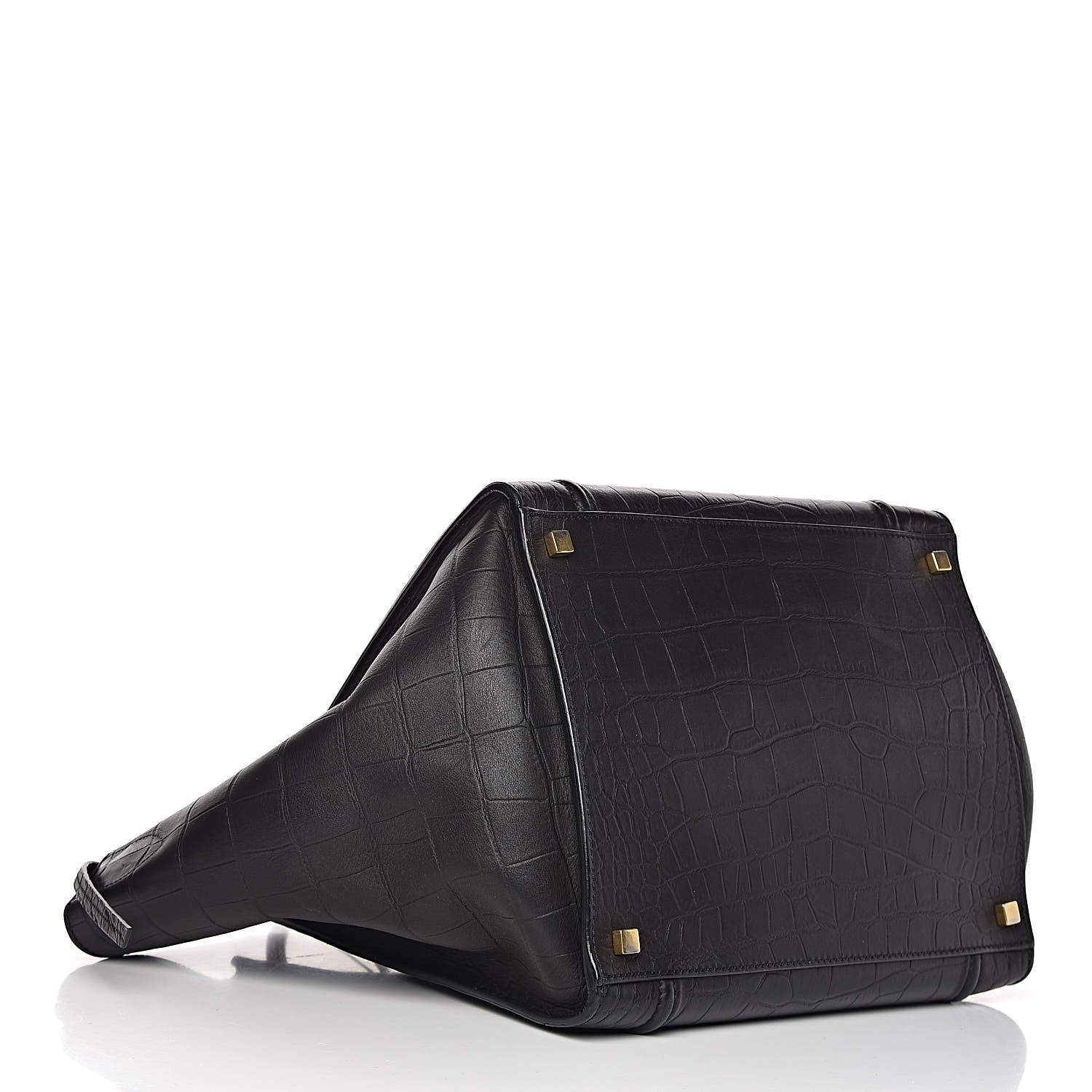 Celine Calfskin Crocodile Embossed Medium Phantom Luggage Black 4 of 10