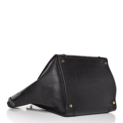 Celine Calfskin Crocodile Embossed Medium Phantom Luggage Black 4 of 10