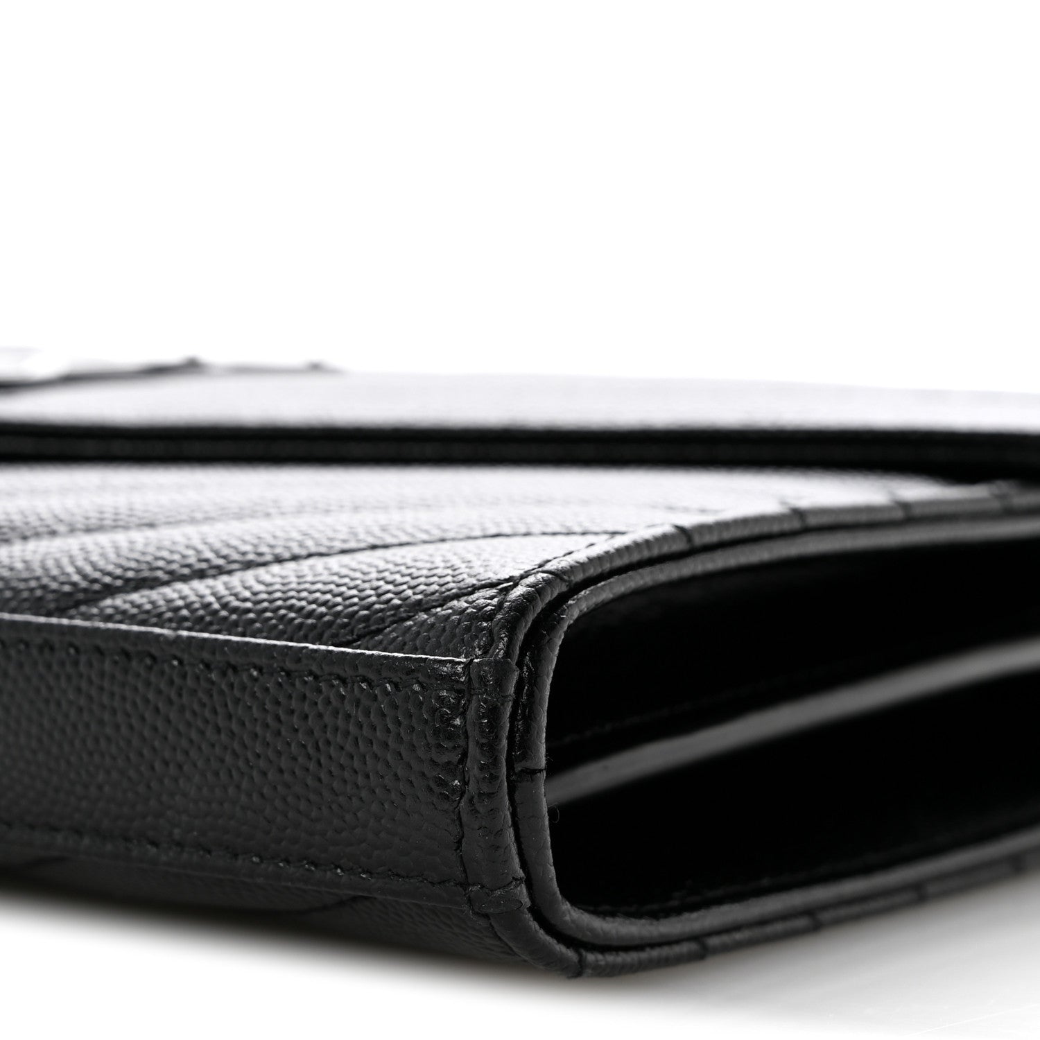 Saint Laurent Grain De Poudre Matelasse Chevron Monogram Monochrome Chain Wallet Black 10 of 12