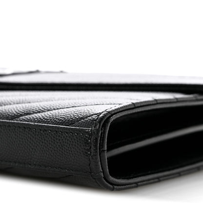 Saint Laurent Grain De Poudre Matelasse Chevron Monogram Monochrome Chain Wallet Black 10 of 12