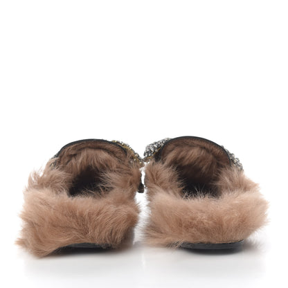 Gucci Malaga Kid Fur Crystal Bow Embroidered Womens Princetown Slippers 39.5 Black 7 of 10