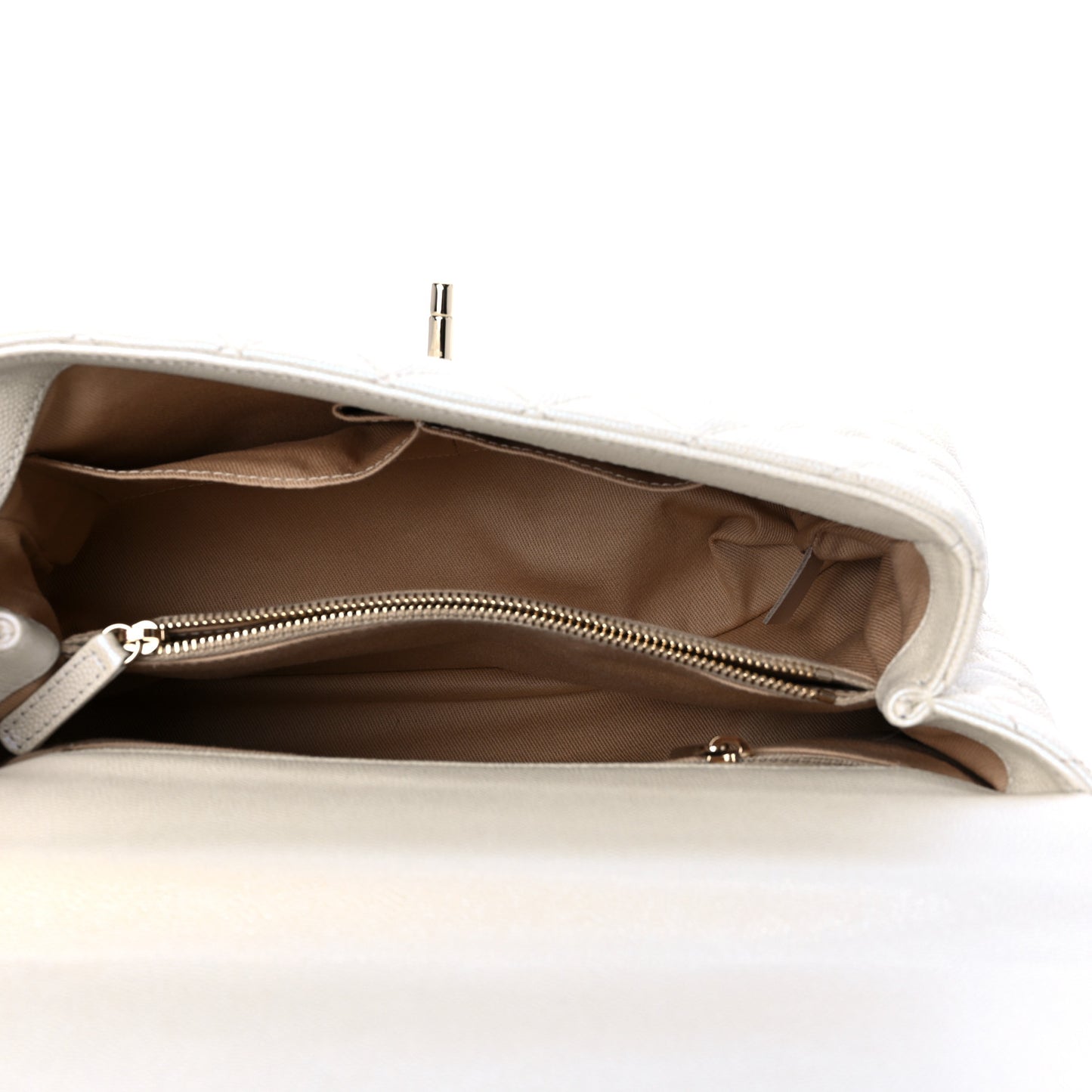 Iridescent Caviar Quilted Small Coco Handle Flap White