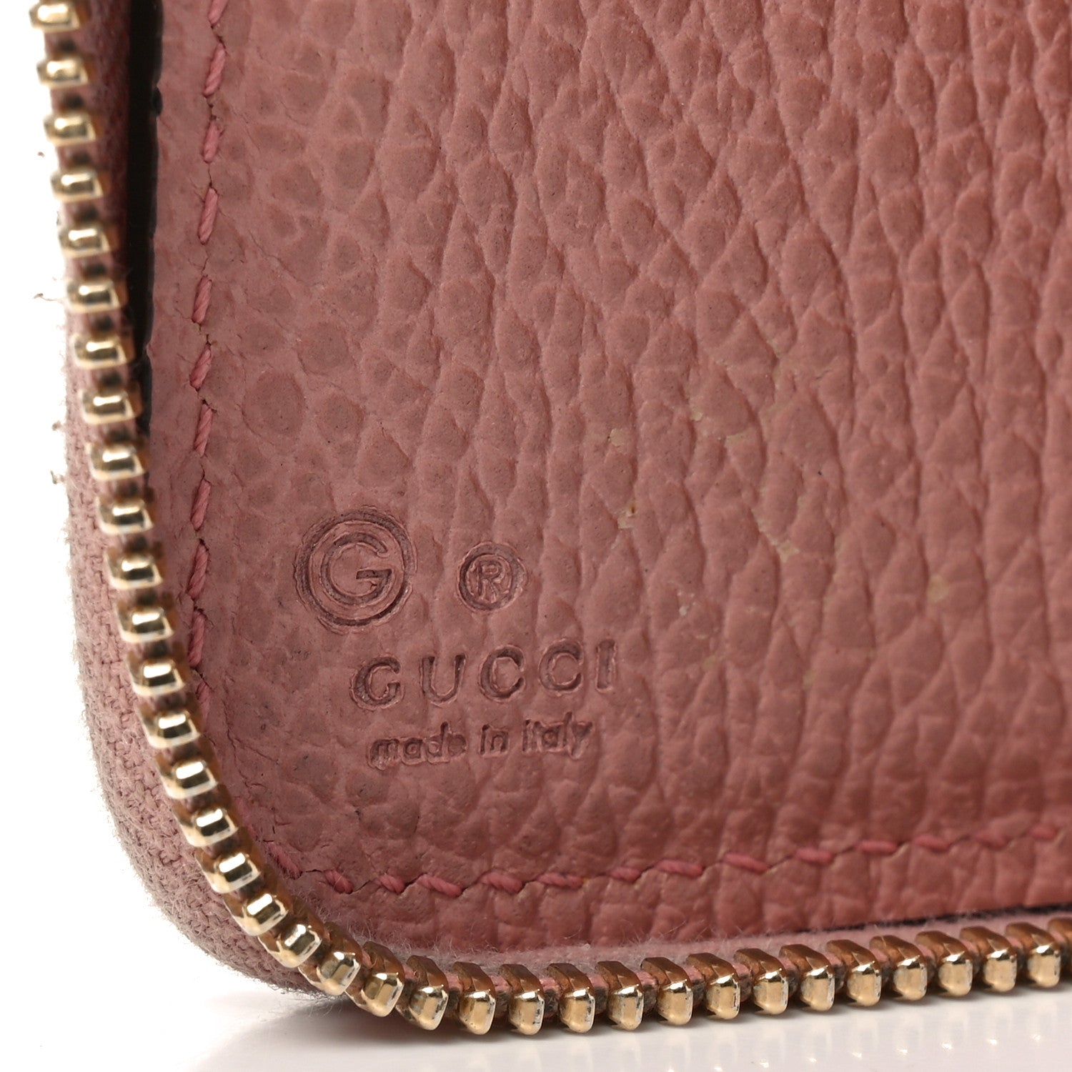 Gucci Monogram Dollar Calfskin Zip Around Compact Wallet Beige Ebony Soft Pink 6 of 9