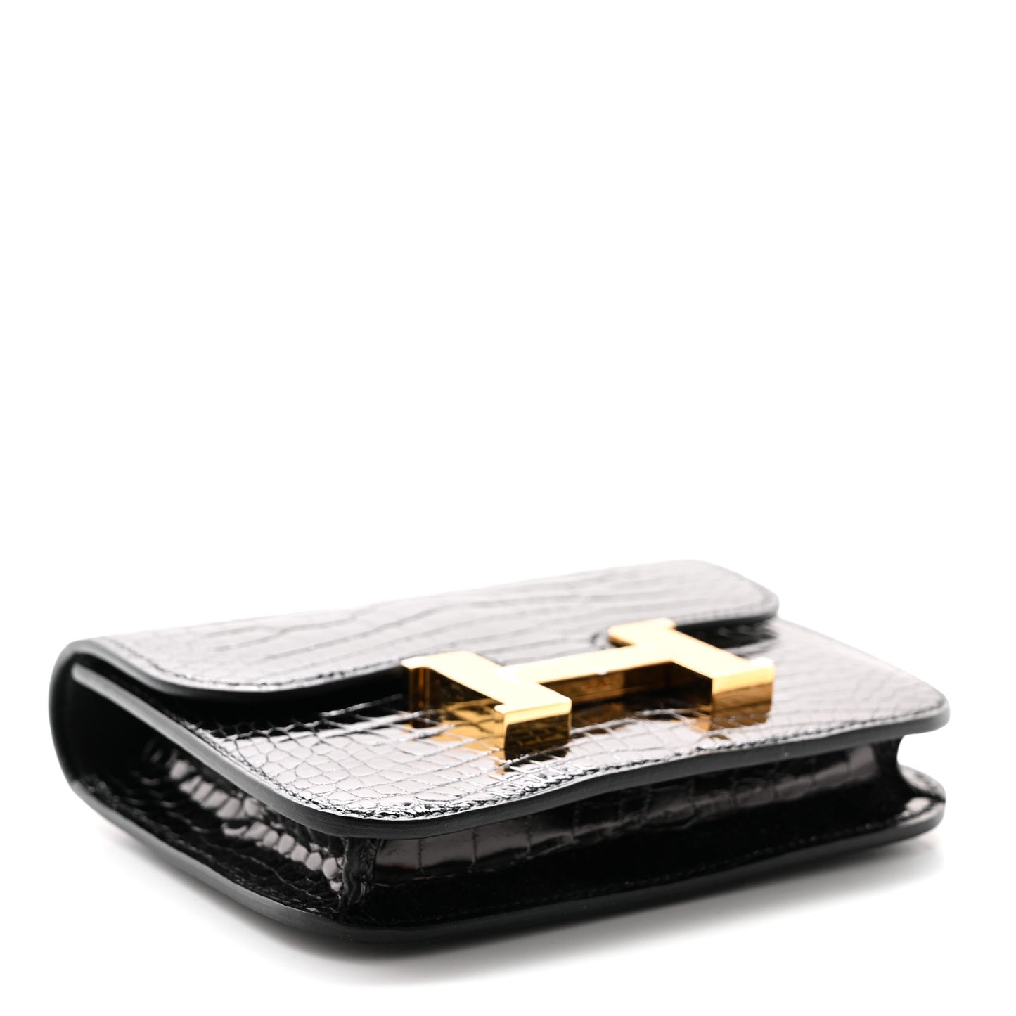 Shiny Alligator Constance Slim Wallet Black