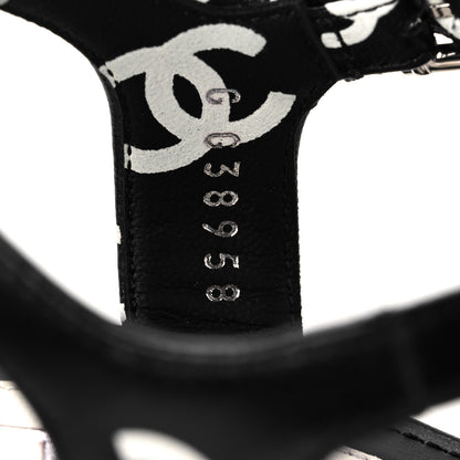 Chanel Printed Lambskin CC Platform Sandals 36 Black White 8 of 9