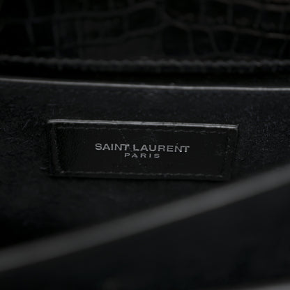 Saint Laurent Calfskin Crocodile Embossed Medium Monogram Sunset Black 7 of 14