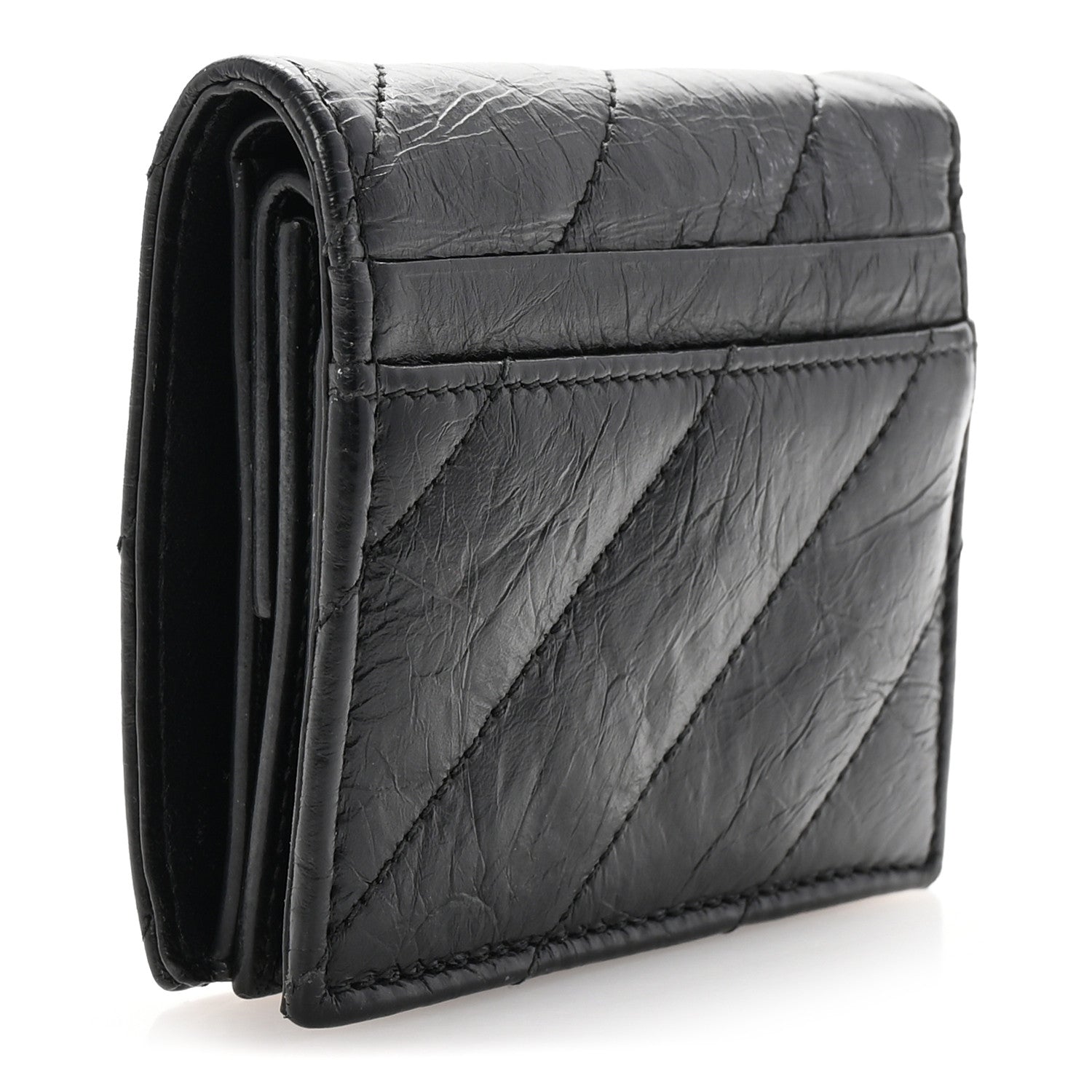 Balenciaga Crushed Calfskin Quilted B Flap Coin Card Holder Black 3 of 7