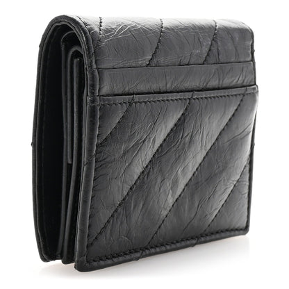 Balenciaga Crushed Calfskin Quilted B Flap Coin Card Holder Black 3 of 7