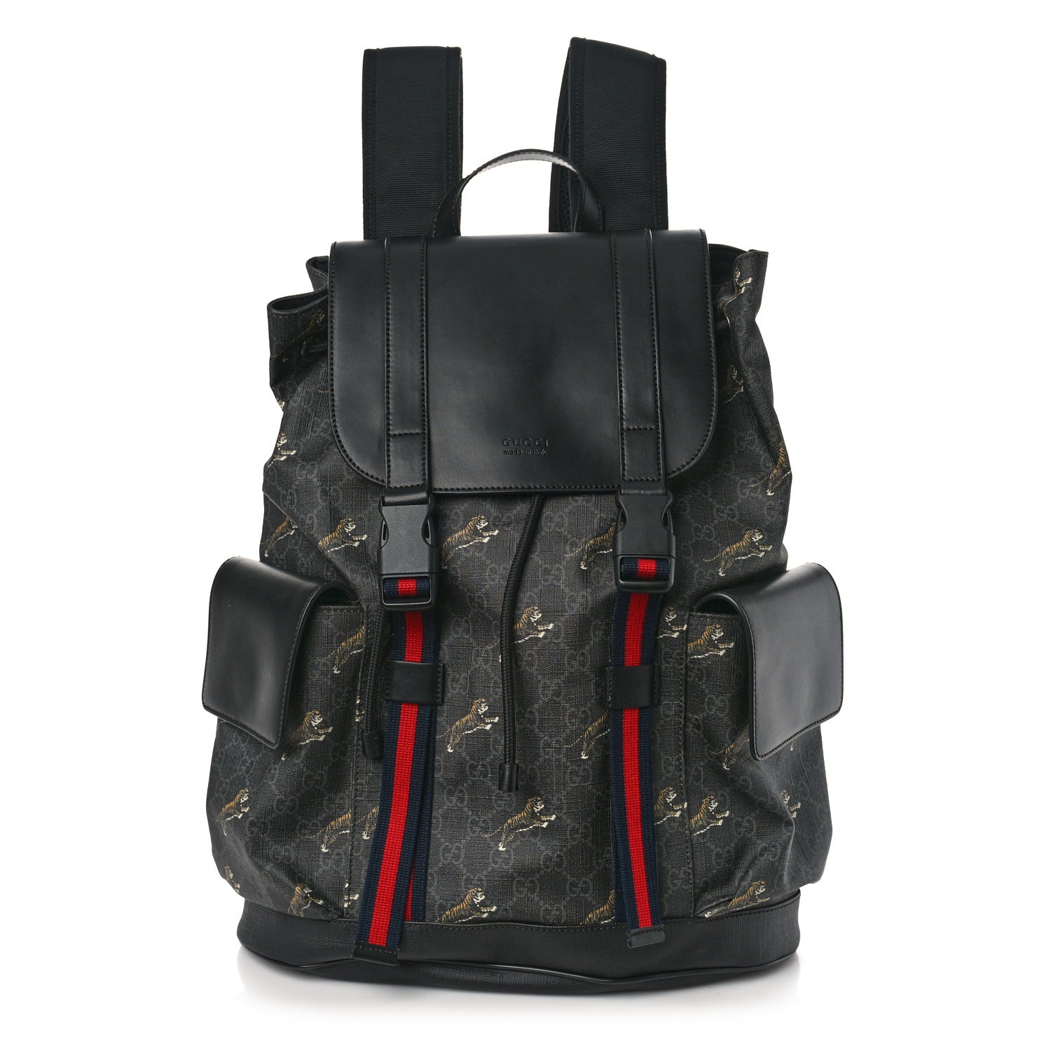 Gucci GG Supreme Monogram Tigers Double Buckle Backpack Black Multicolor 1 of 9