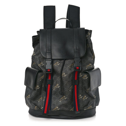 Gucci GG Supreme Monogram Tigers Double Buckle Backpack Black Multicolor 1 of 9