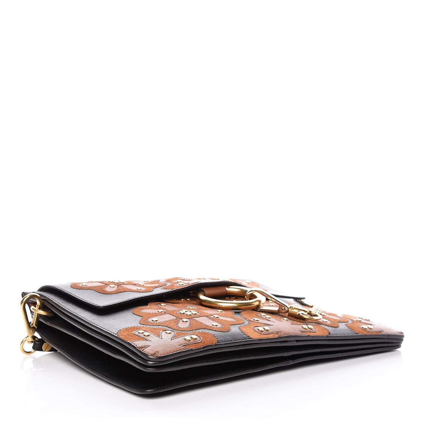 Calfskin Floral Patchwork Medium Faye Shoulder Bag Black Brown