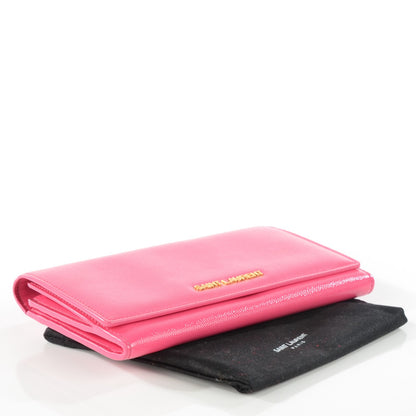 Saint Laurent Patent Grain de Poudre Classic Large Letters Flap Wallet Bubblegum 4 of 8