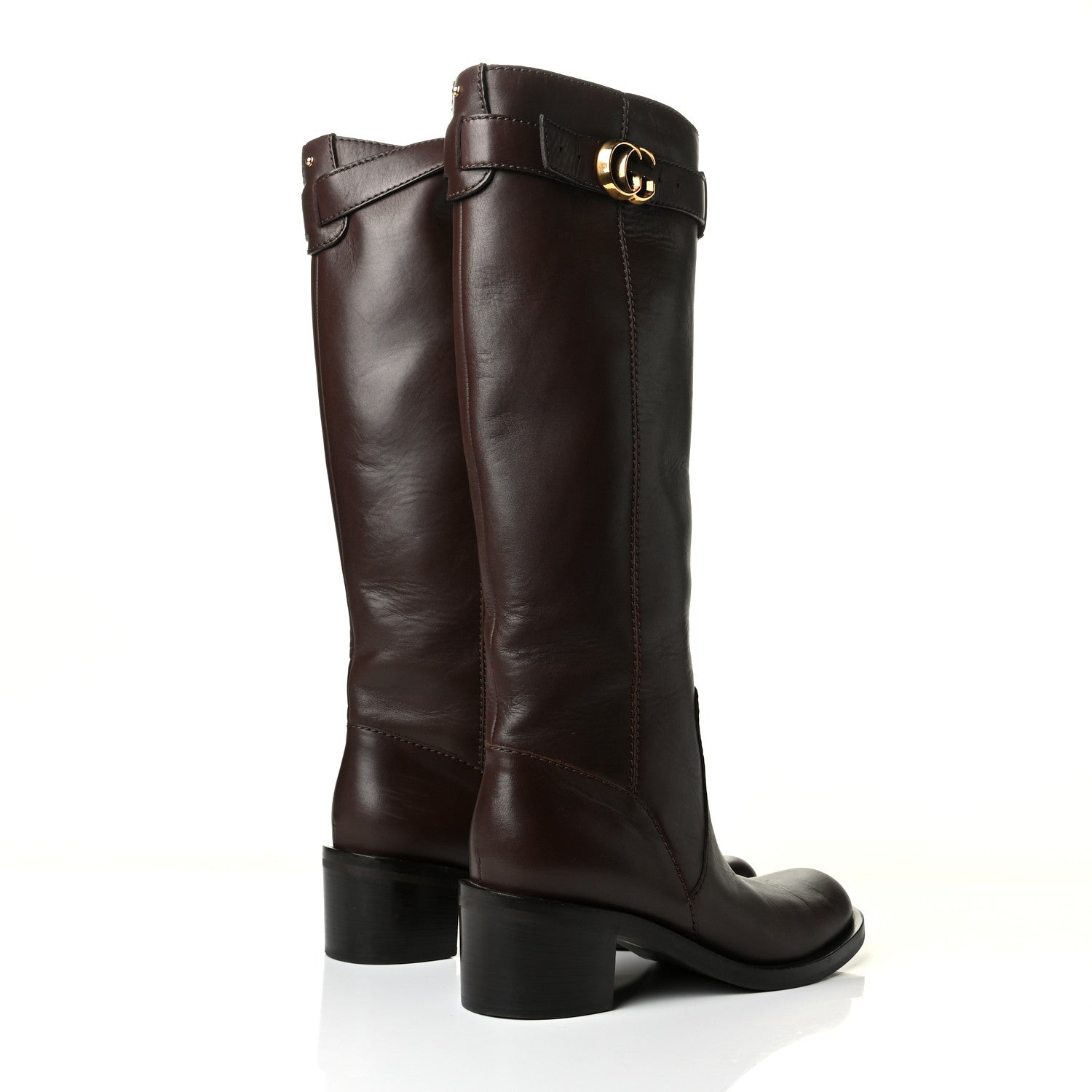Gucci Calfskin Interlocking G Riding Boots 38 Brown 3 of 7