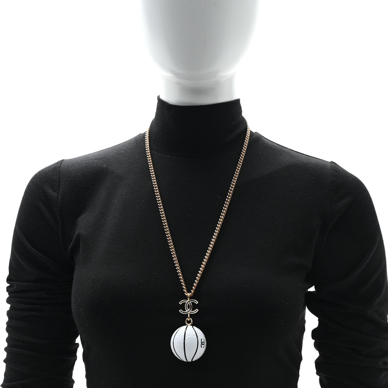 Chanel Resin CC Basketball Necklace Gold White 2 of 5