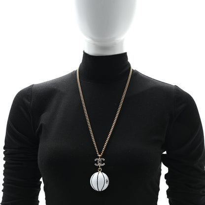 Chanel Resin CC Basketball Necklace Gold White 2 of 5