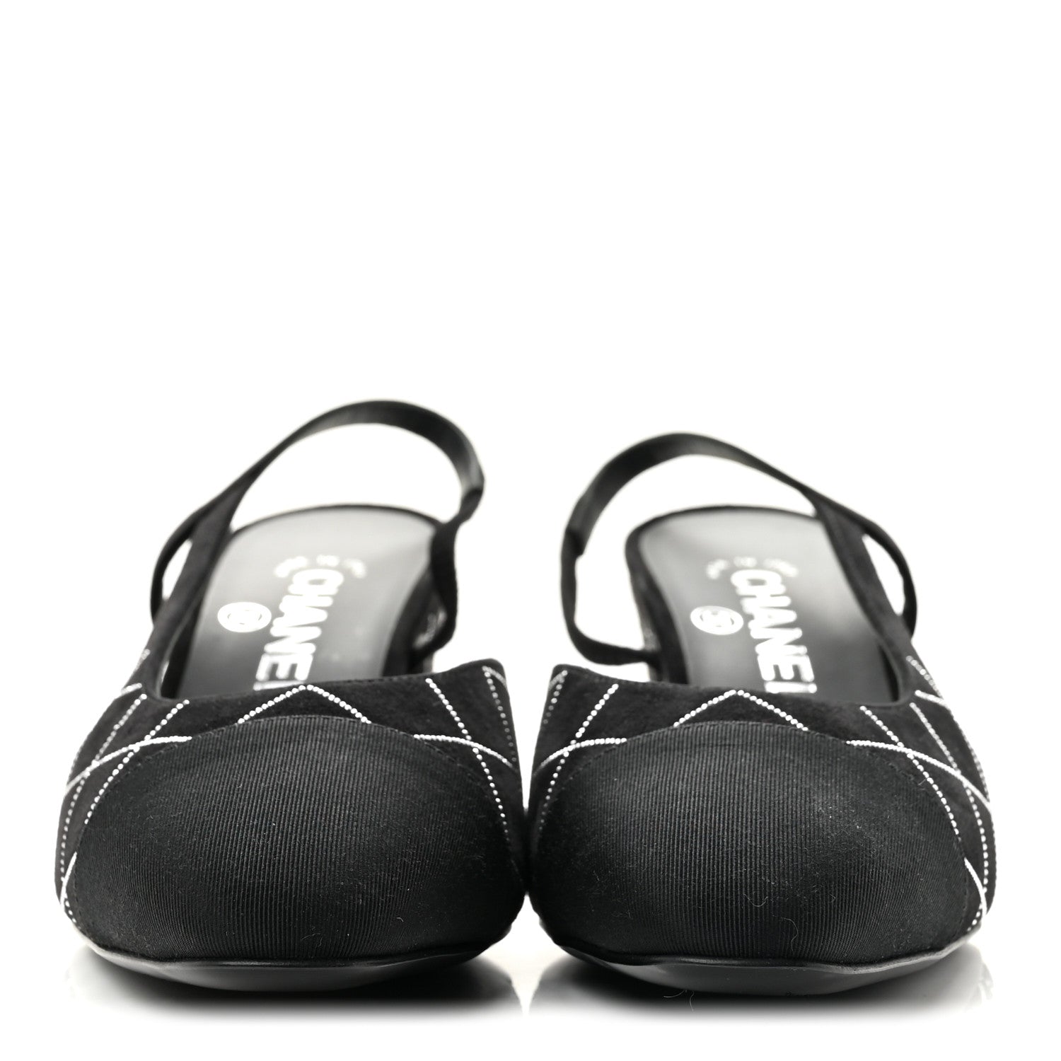 Chanel Suede Crystal Grosgrain Cap Toe CC Slingback Pumps 38 Black Silver 3 of 10