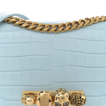 Alexander McQueen Shiny Crocodile Embossed Jeweled Satchel Pale Blue 7 of 12