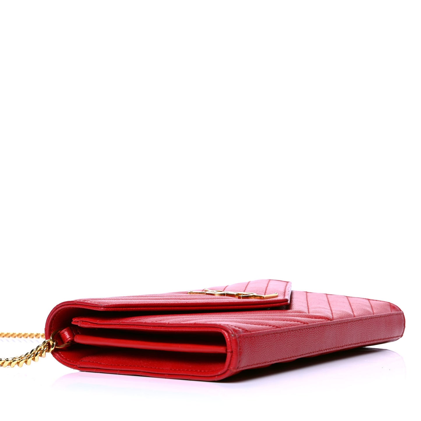 Grain De Poudre Matelasse Chevron Monogram Chain Wallet New Red