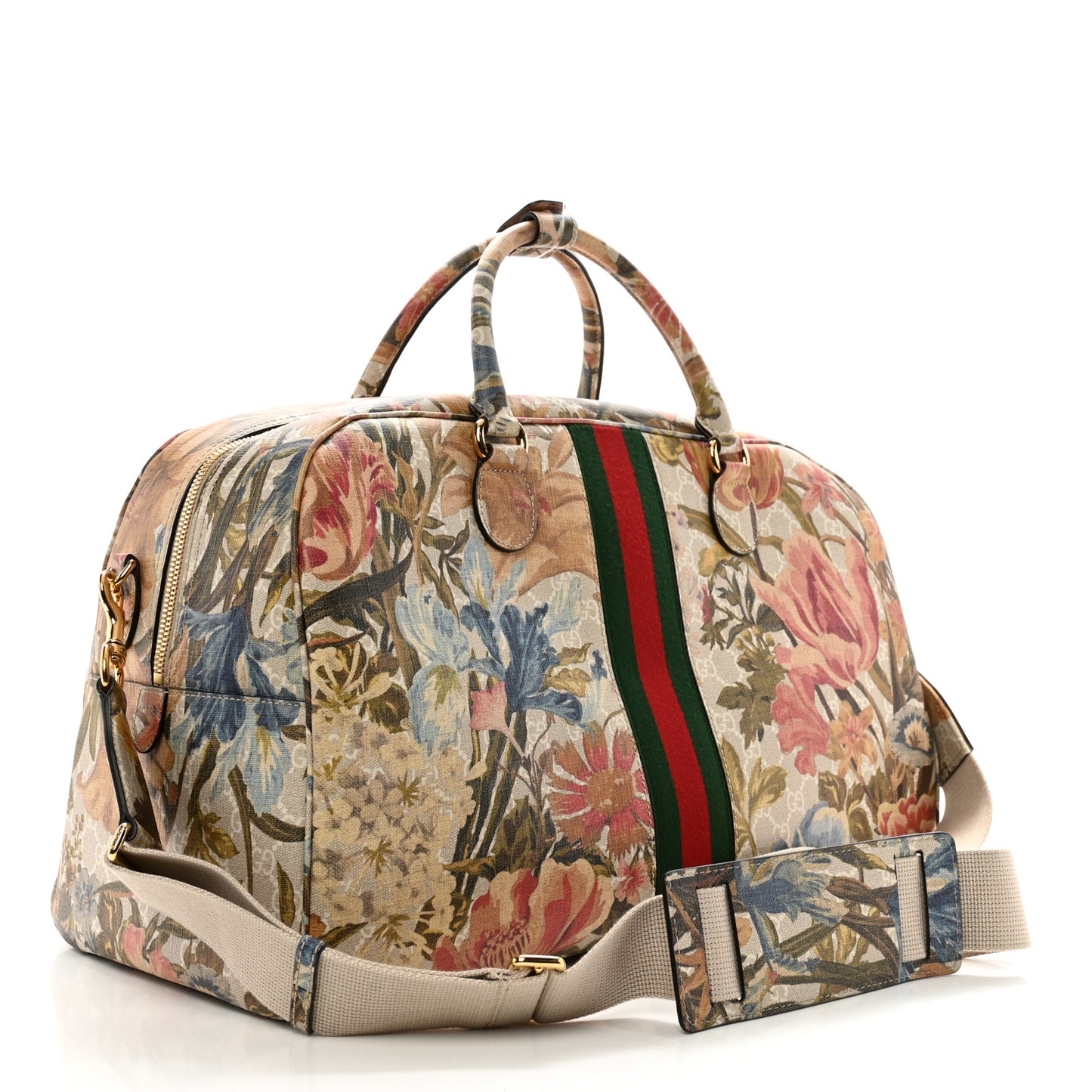 GG Supreme Monogram Ophidia Flora Print Large Duffle Bag Beige Blue Multicolor