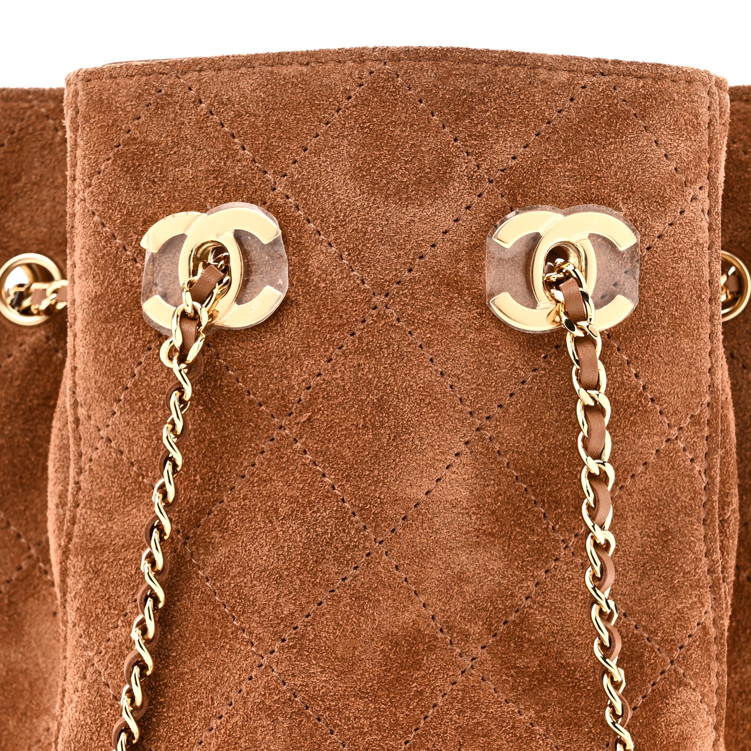 Chanel Suede Quilted Bucket Bag With Chain Camel 8 of 11