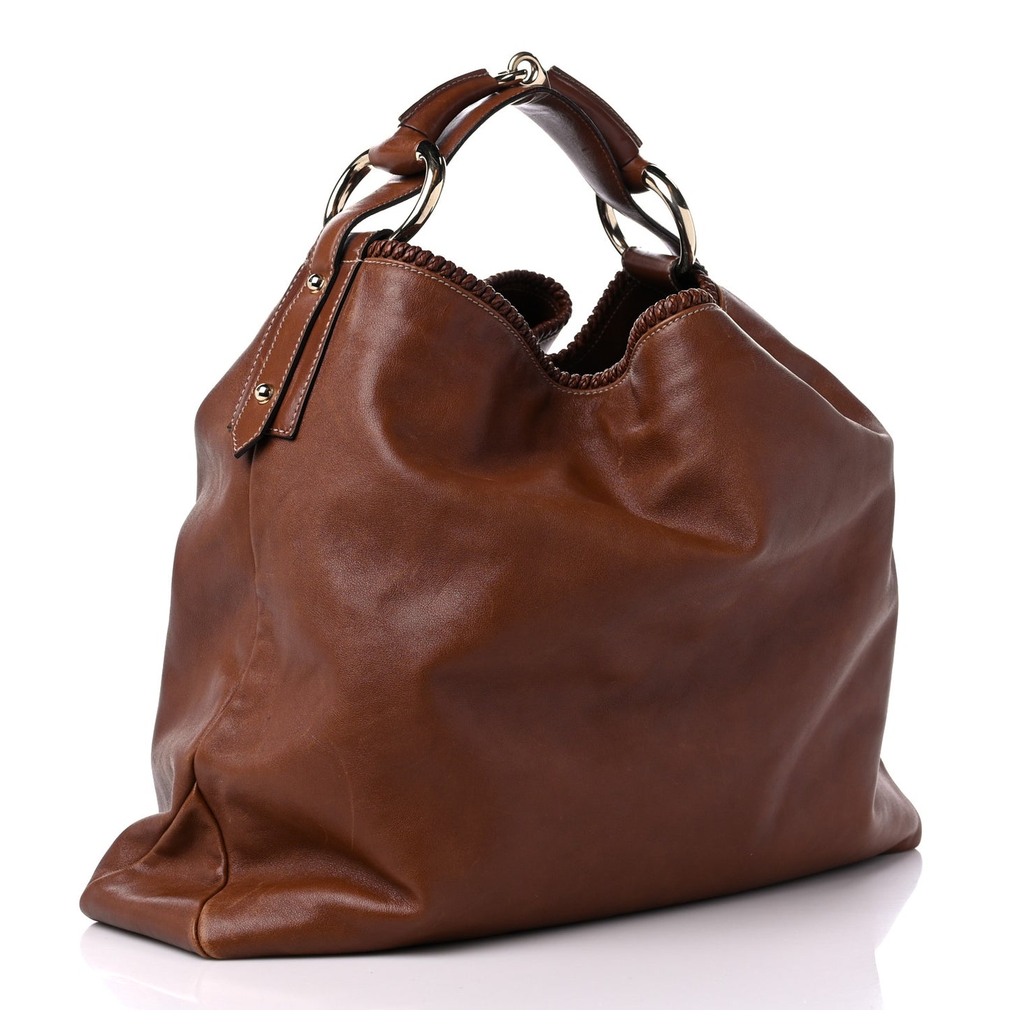 Calfskin Large Horsebit Chain Hobo Brown