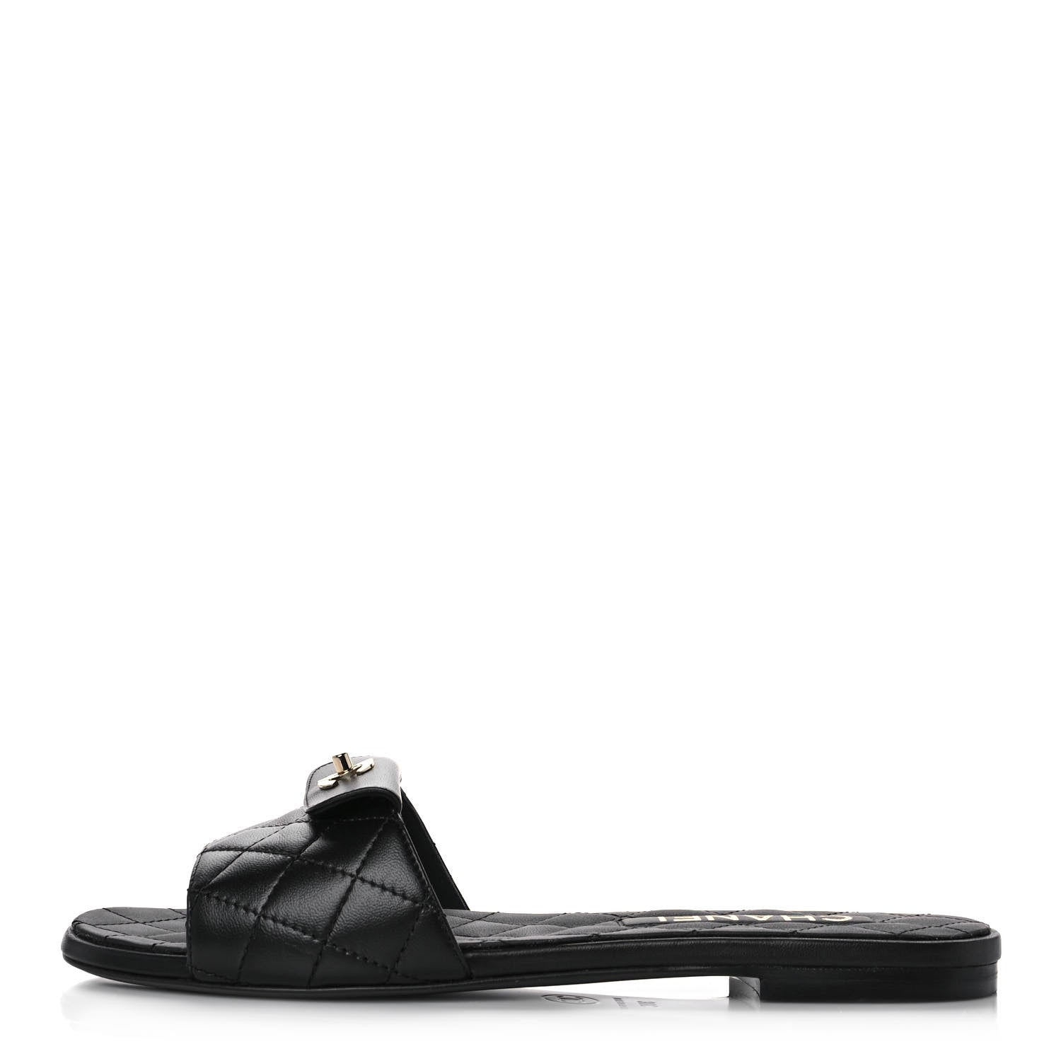 Chanel Lambskin Quilted CC Turnlock Sandals 38 Black 1 of 8