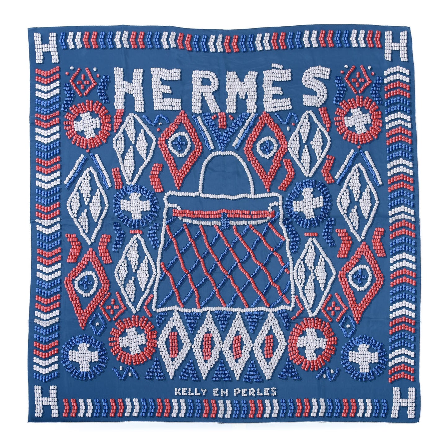 Silk Kelly En Perles Wash Scarf 140 Bleu Jean Framboise