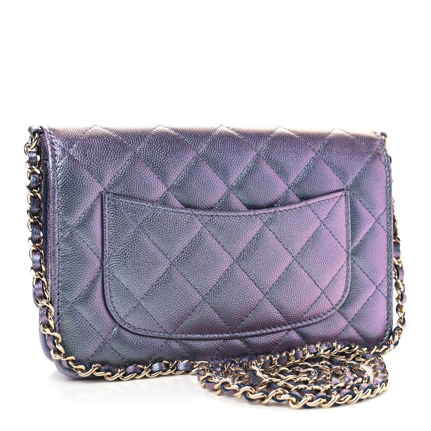 Chanel Iridescent Caviar Quilted Wallet On Chain WOC Dark Blue 3 of 10