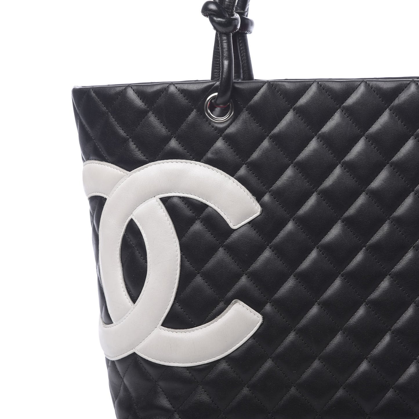 Calfskin Quilted Large Cambon Tote Black White