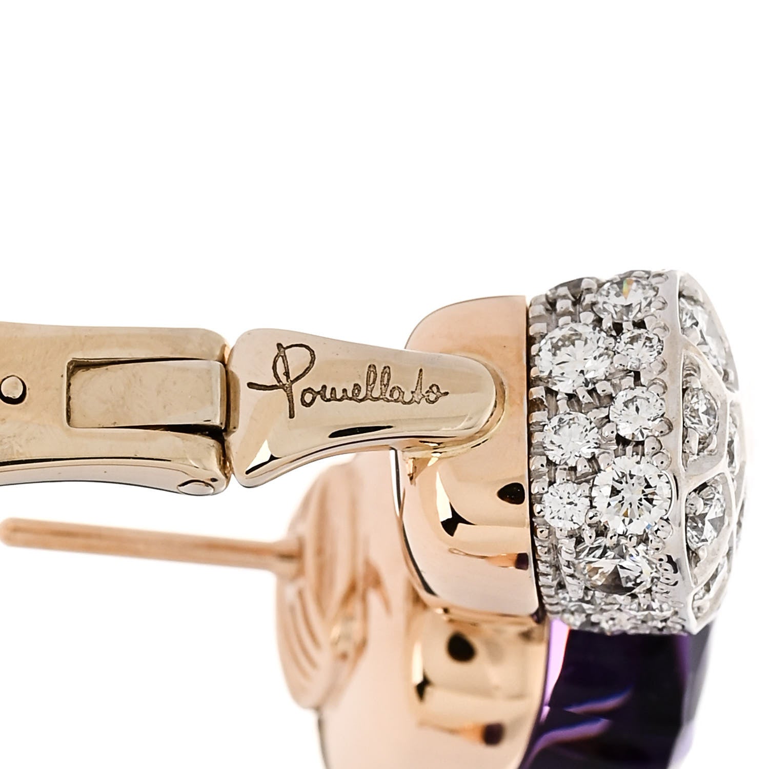 Pomellato 18K Rose White Gold Diamond Amethyst Nudo Earrings 4 of 5