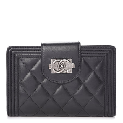 Chanel Lambskin Quilted Boy Large Zip Pocket Wallet Black 1 of 10