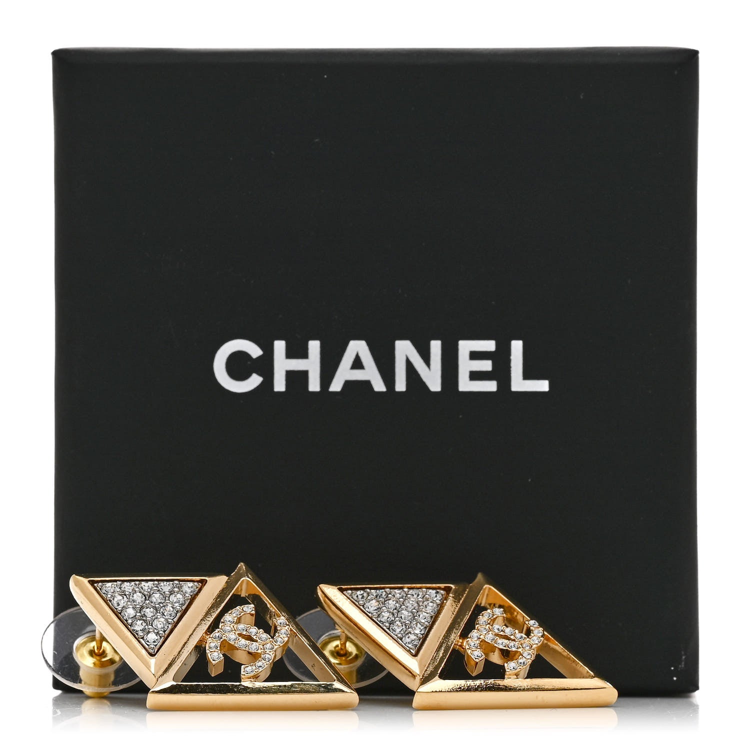 Chanel Metal Crystal CC Pointed Earrings Gold 5 of 5